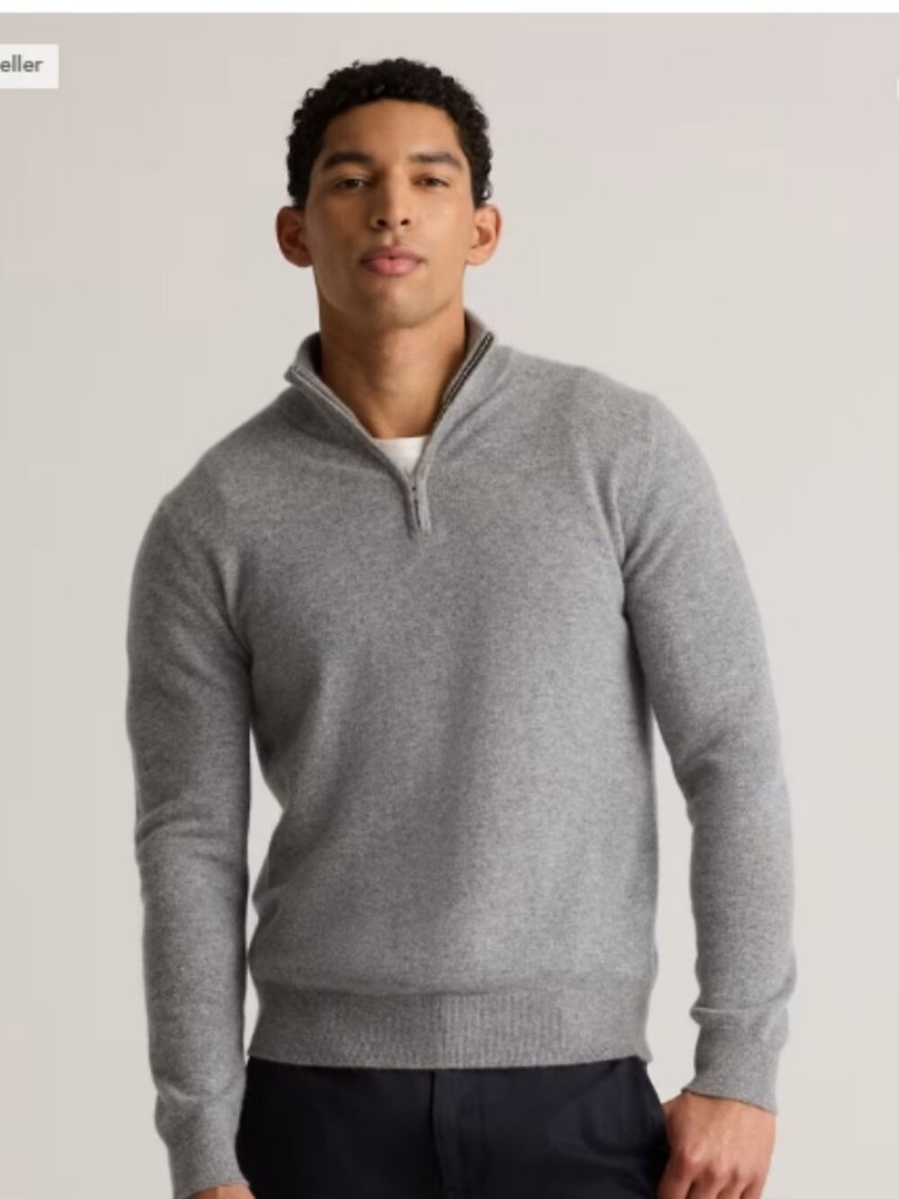 NEW Quince Men's XL Heather Grey 100% Cashmere Quarter Zip Sweater